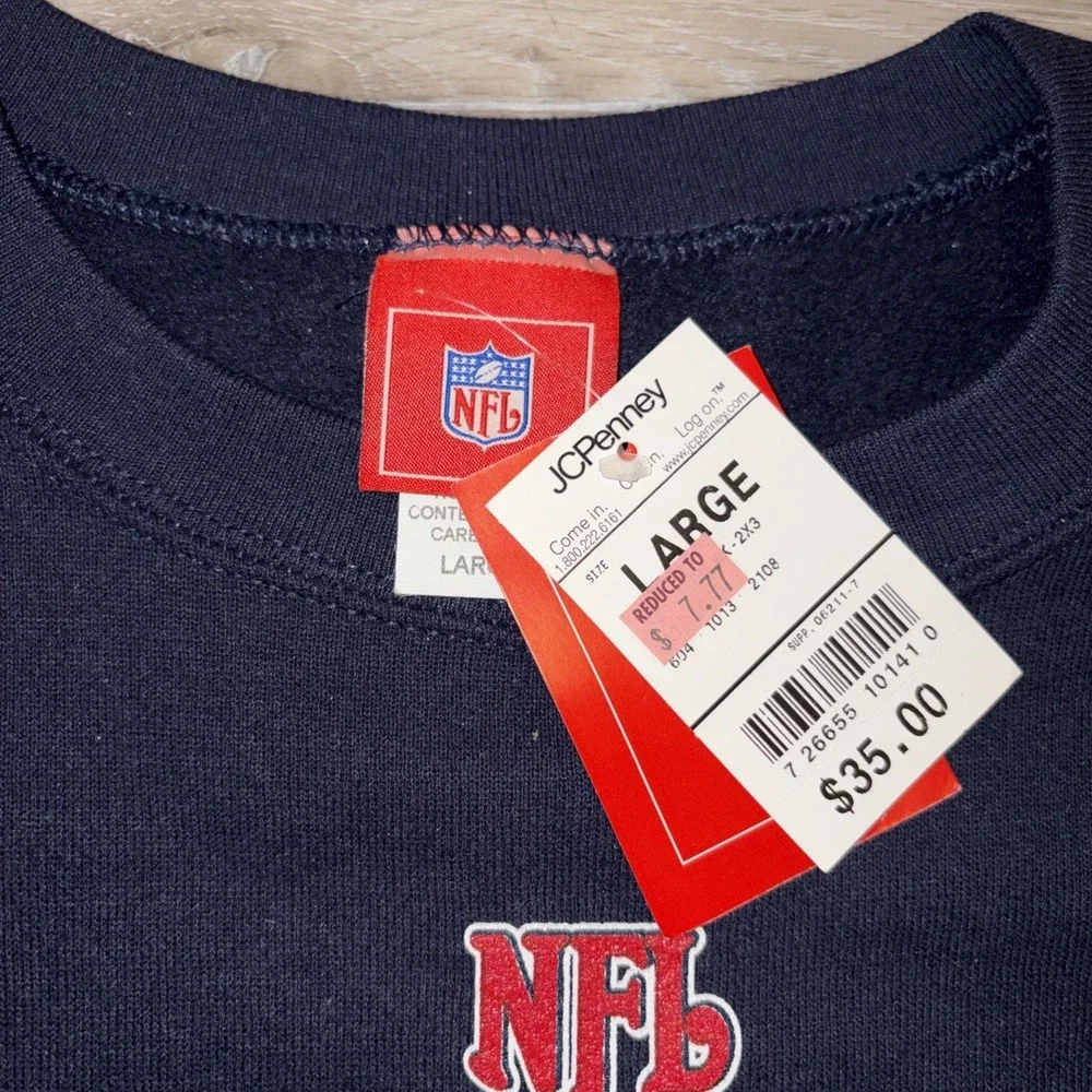 Vtg NFL New England Patriots Pullover Crewneck Sweatshirt Men's Large Navy Blue
